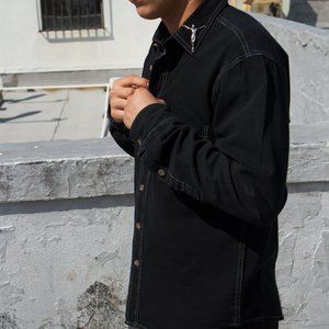 Ivory Jar - Long Sleeve Black Button up shirt - Christ collar - Unisex